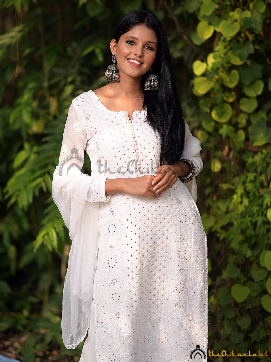 White Cotton A-line Kurti With Ankle Length Palazzo